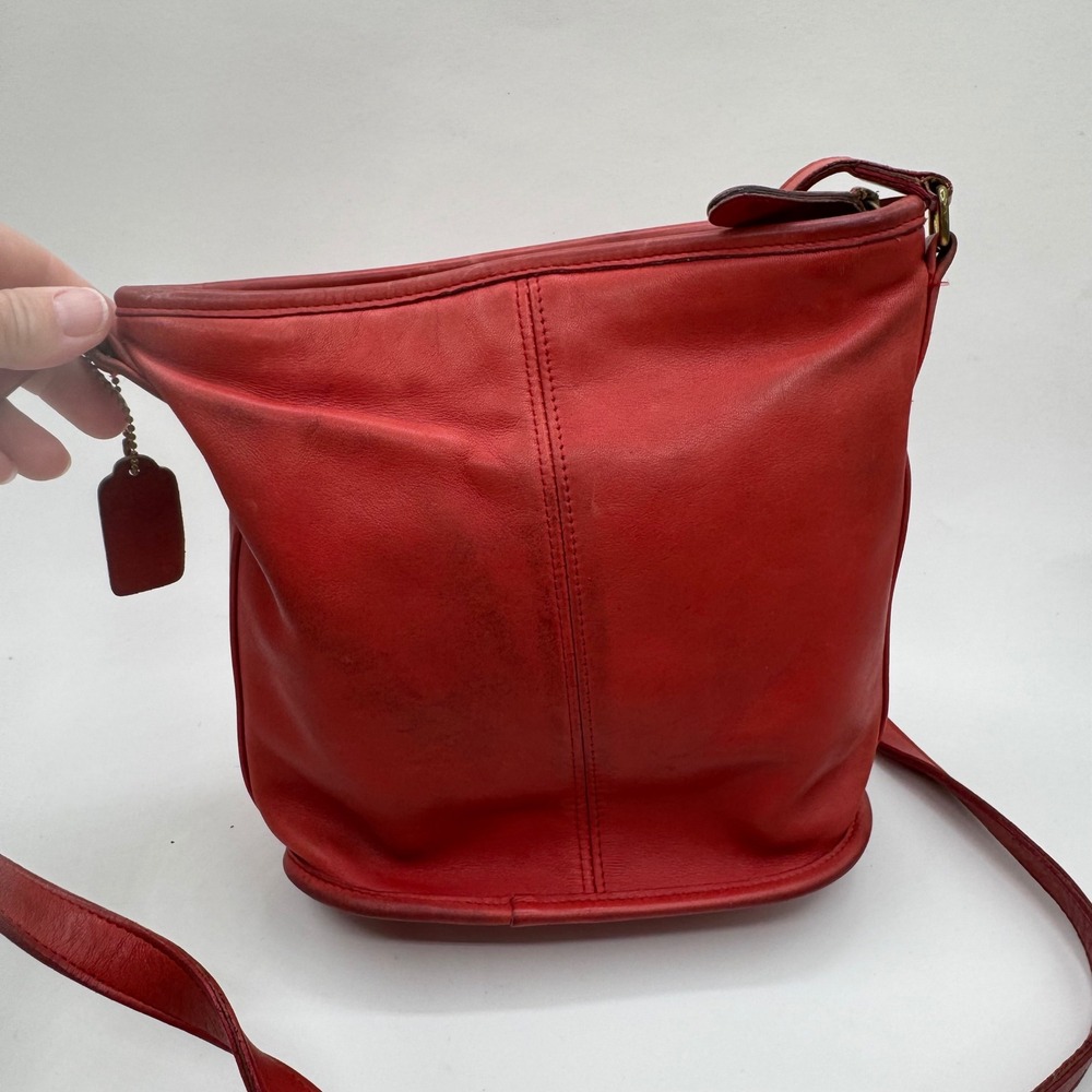 Coach Vintage Red Leather Bleecker Crossbody Bag Bucket Bag Brass Hardware FLAWS - Picture 6 of 12